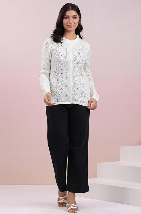 Janasya Women's Woolen Self Design Winter Cardigan Shrug